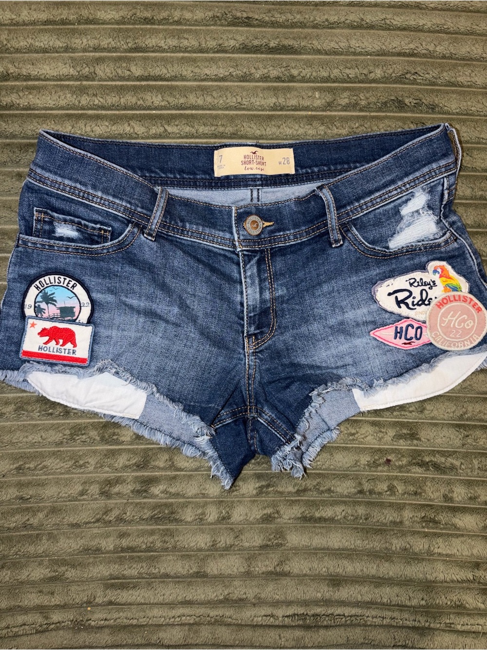 Hollister Medium Blue Distressed Denim Patchwork Cutoff Shorts